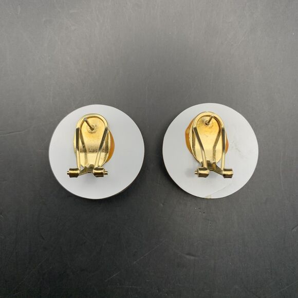 Karla Jordan Mother Of Pearl Earrings Omega Pierced Round Mosaic Look Vintage - Picture 6 of 7